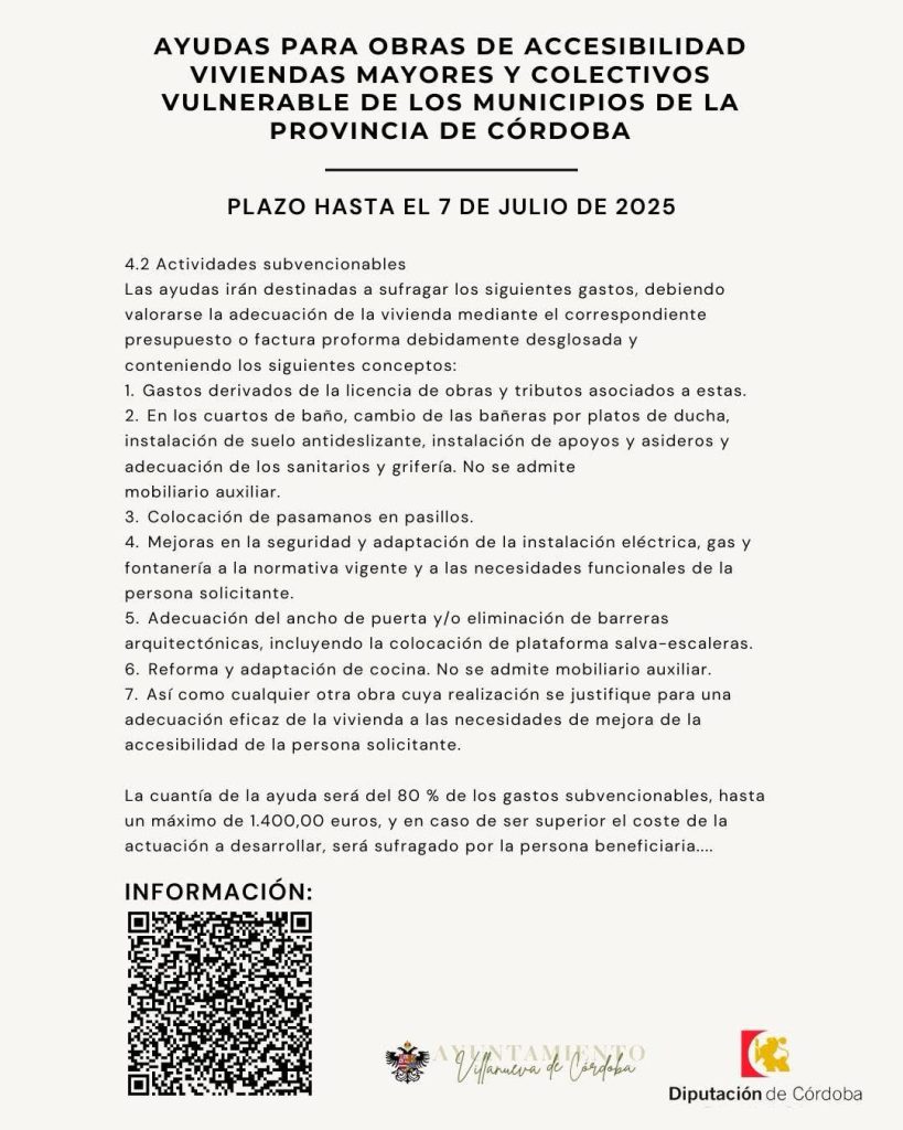 Concesión de Ayudas obras de Accesibilidad viviendas mayores y colectivos vulnerables de los municipios de la provincia con menos de cincuenta mil habitantes